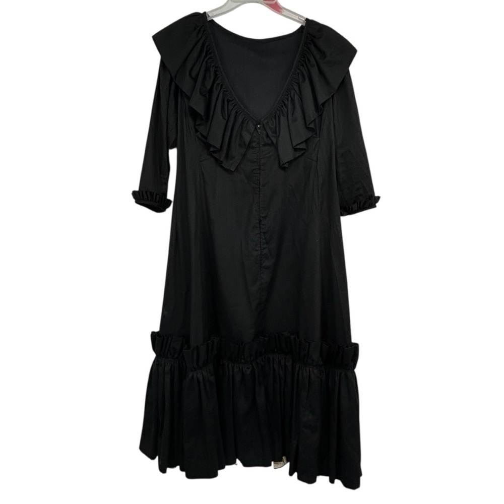 1950s Vintage Black Ruffle Midi Dress Handmade by Saks Fifth Avenue Seamstress - Picture 4 of 10